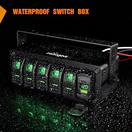 Nilight 5 Gang Rocker Switch Box w/Voltmeter PD Type C and USB Socket