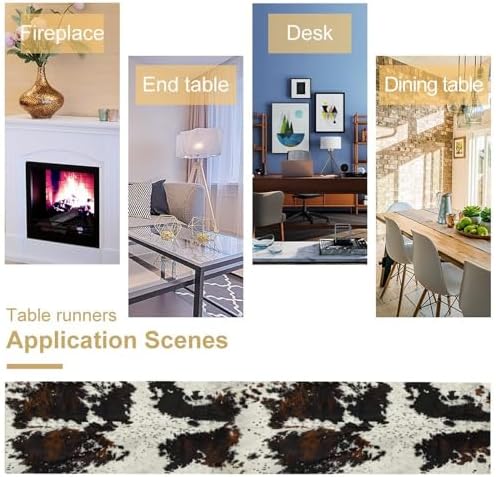 Cow Print Table Runner, Black White Cowhide Print Western Style Table Runner Country Farmhouse Cottage Cow Patten Table Decoration for Home Kitchen Dining, 13x36 Inch