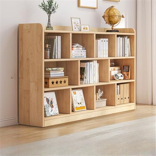Unfinished Color Pine Book Rack 2/3/4-Tier Storage Solid Wood Cabinet, Pine Wood Storage Shelving Unit 8-Compartment Square Grid Cabinet Low Bookshelf Natural Finish 55.1"L x 9.4"W x 47.2"H