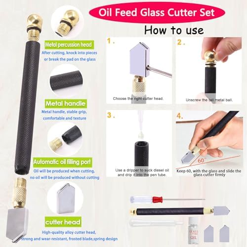 Glass Cutting Tool Set Kit,Premium Glass Running Breaking Pliers and Glass Cutter Kit, Heavy Duty Glass Cutting Tool with Rubber Tip, Work Great for Stained Glass, Mosaics, Fusing, Breaking