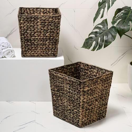 happimess Theo 4.8 Gal 12" Square Wicker Wastebasket, Brown, Set of 2