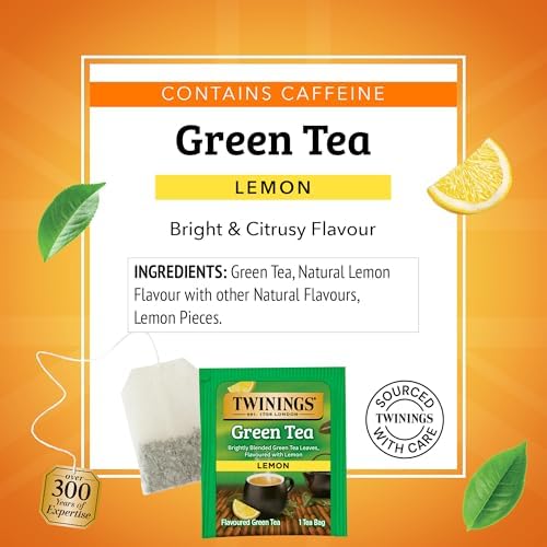 Twinings Green Tea with Lemon Caffeinated Tea Bags, 20 CT Box (6 Pack)