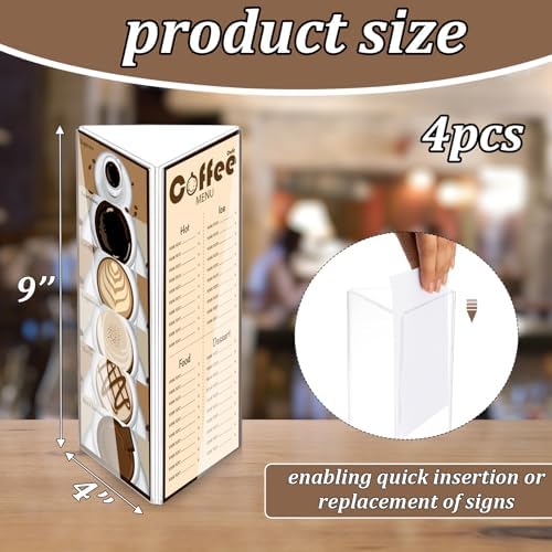 4 Pack 3 Side Table Tent Sign Holder Acrylic, 4 x 9 Inch