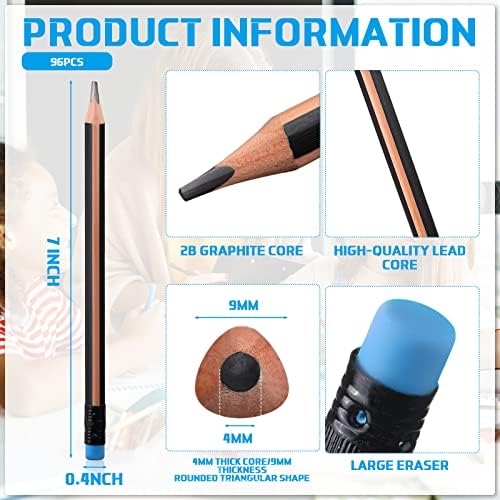 Seajan 96 Pcs 2b Jumbo Pencils, Big, Fat, Thick, Triangular Grip 7 Inch Large Pencils Refill with Eraser for Beginners Office Christmas Gifts(Black)