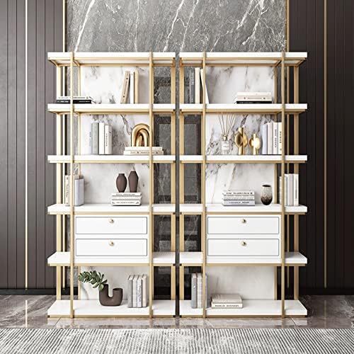 Storage Shelves Floor-to-Ceiling Bookshelf 5-Layer Display Rack Storage Rack Suitable for Living Room Study Office Decoration Bookshelf Office Organization,Gold-80 * 30 * 200 cm