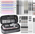 Nicpro School Supplies Stationary Set with Pencil Case, 50 PCS Black | Back to Schoo Supplies, Pen Case with 12 Highlighter, 5 Gel Pen, 6 Mechanical Pencil, Essentials for College, Nursing Student