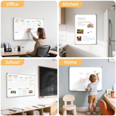 Weekly Dry Erase Calendar Whiteboard with Corkboard, 24" x 18", Silver