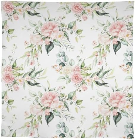 Pink Flowers Tablecloth, Watercolor Sage Green Eucalyptus Leaves Branches Floral Print Table Cloth for Picnic Party Dining Room Home Decor 60x110in