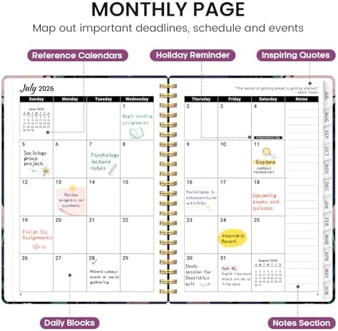 Planner 2026-2027, Jul 2026-Jun 2027 Academic Monthly & Weekly Planner | 6.3" x 8.5" Hardcover Pretty Calendar Planner for Women, Spiral Organizer for School Office Home Supplies, Plum Reverie