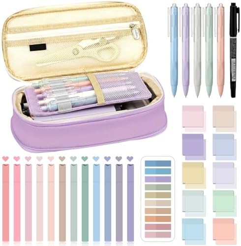 Jutom 39 Pcs Aesthetic Book Annotation Kit,Purple,Cute Style