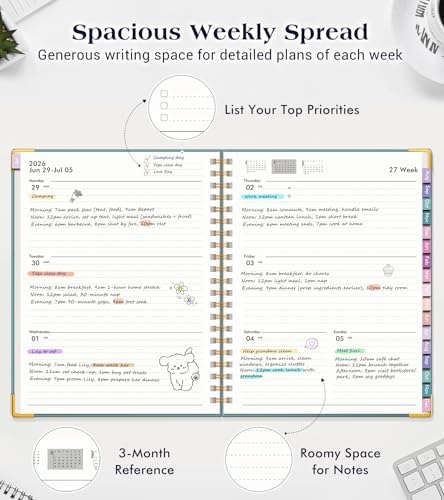 Academic Planner 2026-2027, 18 Months Weekly and Monthly Hardcover Planner, July 2026 - December 2027, 8.5" x 11" A4 Large Daily Calendar Planner Book with Tabs, Spiral College School Agenda Organizer for Student Teacher, Dusty Blue