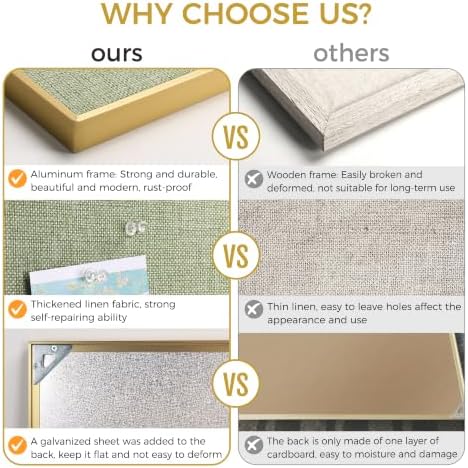SELEAD Linen Bulletin Board 30” x 20” - Golden Aluminum Frame, Green Fabric