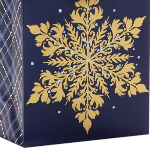Hallmark Assorted Holiday Gift Bags (8 Bags: 3 Small 6", 3 Medium 9", 2 Large 13") Winter Woodland Joy, Navy Blue, Gold