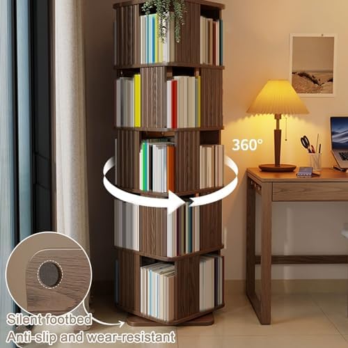GAMAK Rotating Bookshelf 2-4 Tier Revolving Bookcase 360 Display Floor Standing Bookcase Storage Rack Wood Book Shelf Organizer for Bedroom Living Room Study Room (Color : Wood, Size : Three)