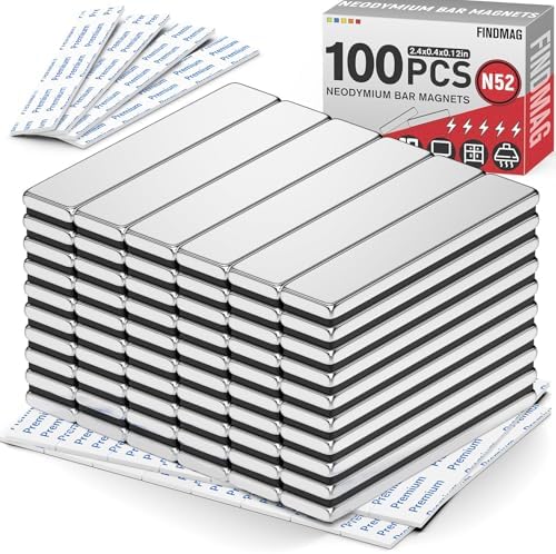 FINDMAG 100 Pack Magnet Bars, Heavy Duty Magnets, Silver, 2.36x0.39x0.12in