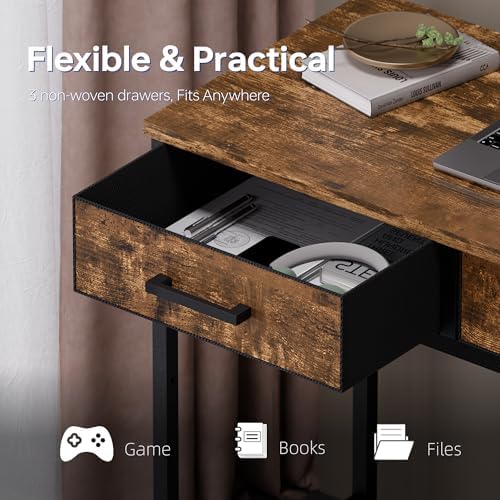 Pamray 47 Inch Small Computer Desk with 3 Drawers for Bedroom Study Writing Home Office Table for Small Spaces Vintage