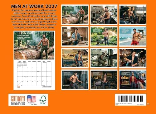 Hot Guys Men at Work Blue Collar Heat Calendar 2027 Wall Monthly Sexy Shirtless Working Men Calender 12 Month