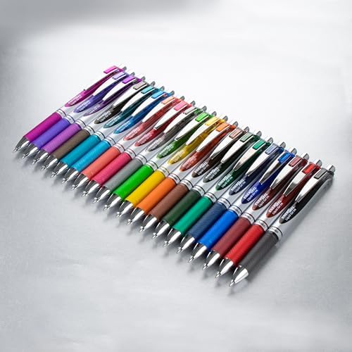Pentel EnerGel RTX Retractable Liquid Gel Pen, (0.7mm), Medium Line, Metal Tip, Assorted Ink Colors, 20 Pack (BL77BP20M)