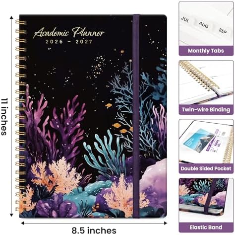 Planner 2026-2027, Jul 2026-Jun 2027 Academic Monthly & Weekly Planner | 8.5" x 11" Hardcover Pretty Calendar Planner for Women, Spiral Organizer for School Office Home Supplies, Coral Dream