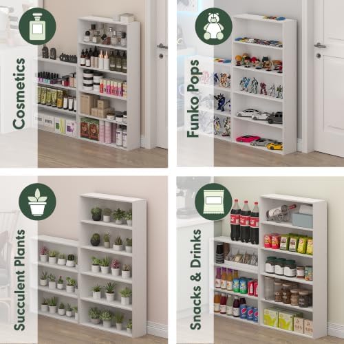 Furinno Basic DVD Shelf, 5-Tier CD Rack, Cube Storage, White | 7 x 24 x 44, Open Shelf for DVD Blueray Game Disc, Organizer Media Shelf, for Living Room, Bedroom, Home Office