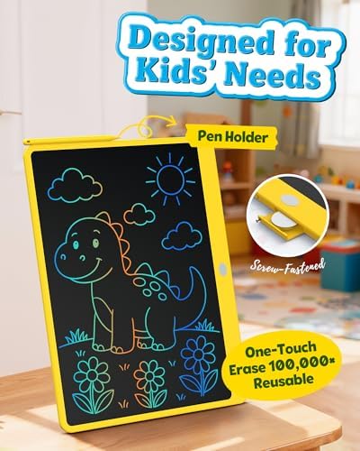 Bravokids 16 Inch LCD Writing Tablet for 3-8 Year Olds - Electronic Drawing Pad and Doodle Board as Educational Birthday Gifts for Girls and Boys (Yellow)