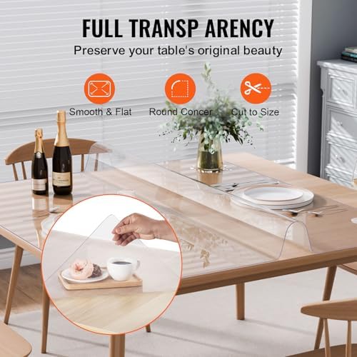 VEVOR Plastic Table Cover, 54 x 54 Inch 1.5 mm Thick Clear Square PVC Desk Mat Protector, Waterproof & Easy Cleaning Desk Pad Tablecloth, for Office, Dresser, Dining Room, Night Stand
