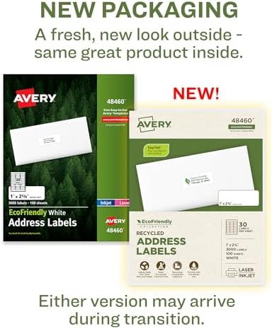 Avery® EcoFriendly Recycled Address Labels, 1" x 2-5/8", White, Permanent Label Adhesive, 3,000 Printable Labels (48460)