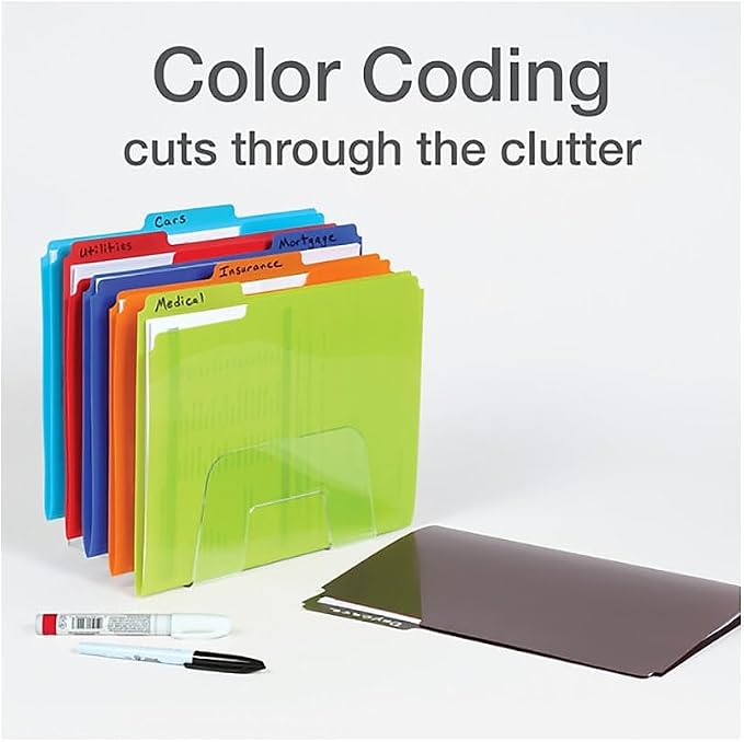 Oxford Plastic File Folders, Letter Size, 1/3 Cut Tabs, 6 Colors, 24 Pack