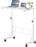 DUMOS 31.5" Walking Pad Desk, Laptop Desk, Home Office | Lockable Wheels, Adjustable Height, Portable Rolling Design, Treadmill Use, Stand Up Style, White