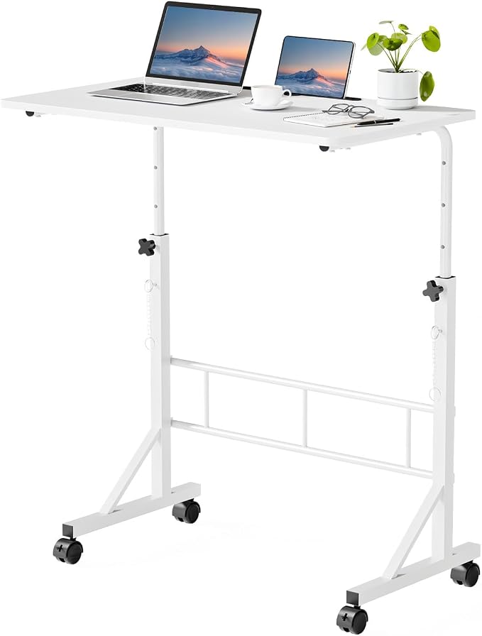 DUMOS 31.5" Walking Pad Desk, Laptop Desk, Home Office | Lockable Wheels, Adjustable Height, Portable Rolling Design, Treadmill Use, Stand Up Style, White