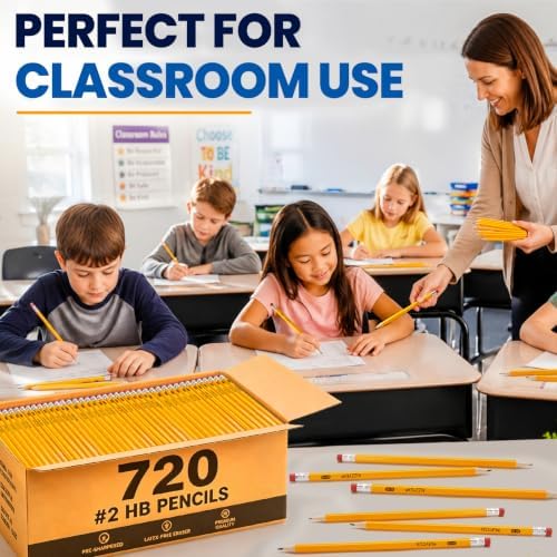 Pre-Sharpened Pencils Bulk Wood-Cased #2 HB Pencils 720 Count 24 Sharpeners