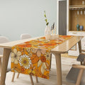 Floral Table Runner Retro 70s Hippie Daisy Flower Peace Love Birthday Party Retro Kitchen Dinning Home Decoration 13x120 Inch