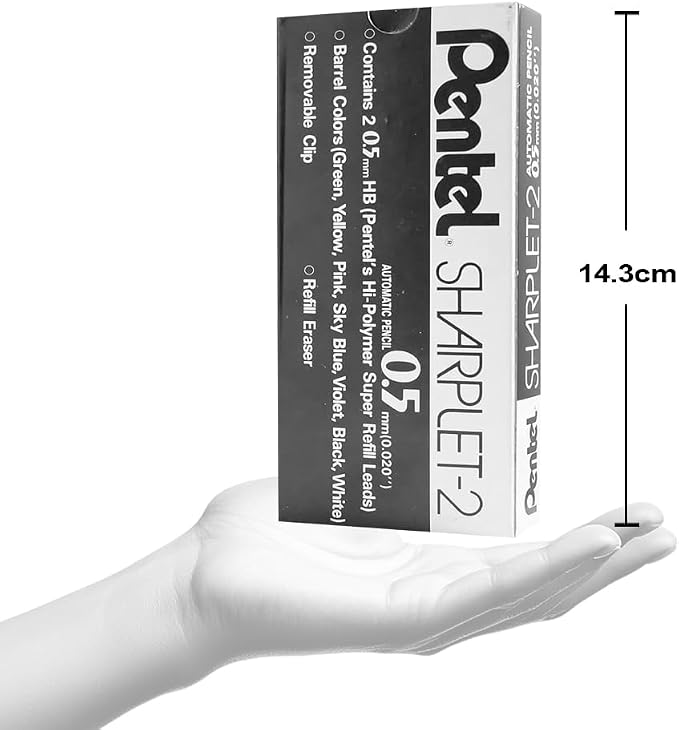 Pentel Sharplet-2 Automatic Pencil, (0.5mm) Lead Size, Black Barrel, Box of 12 (A125A)