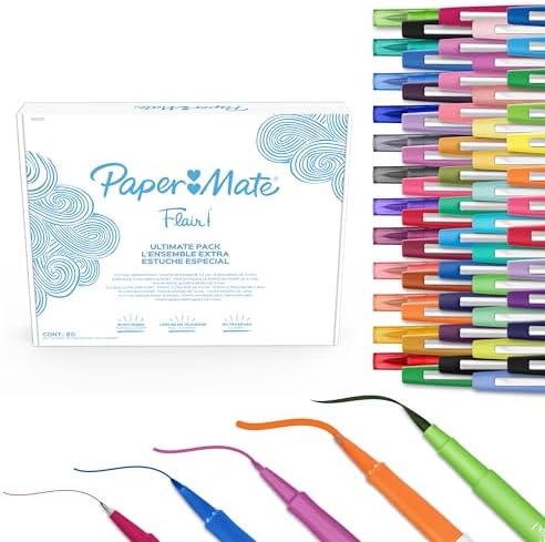 Paper Mate Flair Felt Tip Pens Ultimate Pack, Features 5 Different Types of Pens, Creative Fun, Classroom Essentials, Teacher Supplies, Arts & Crafts, 60 Count (Pack of 6)