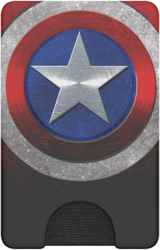 PopSockets Adhesive Phone Wallet with Grip- Captain America | PopWallet, Holds 3-5 Cards, Swappable Top, Kickstand, Marvel, Captain America, Flag, American, USA