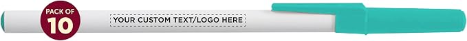 DISCOUNT PROMOS Custom Value Stick Pens Set of 10, Personalized Bulk Pack - Black Ink, Great for Office, School, Business, Tradeshows, Events - Teal