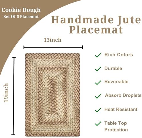 Homespice Cookie Dough Jute Braided Placemats, Rect 13x19 Set of 6