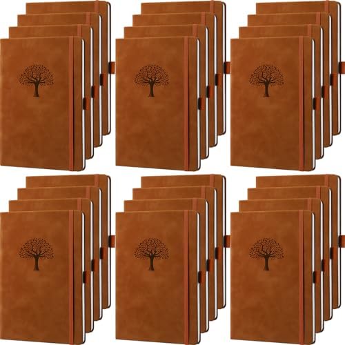 Qeeenar 24 Pack Leather Journals Bulk A5 Hardcover Notebooks, Brown