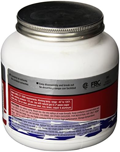 LA-CO 42049 Slic-Tite Premium Thread Sealant Paste with PTFE, Non Hardening, -50 to 500 Degree F Temperature, 1 qt Jar with Brush in Cap, Made in USA