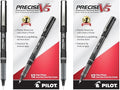 PILOT Precise V5 Rollerball Pens,Extra Fine Point 0.5 mm Black Pens,Black,- Ideal for School,Journaling & Office Writing,12 Count (Pack of 2)