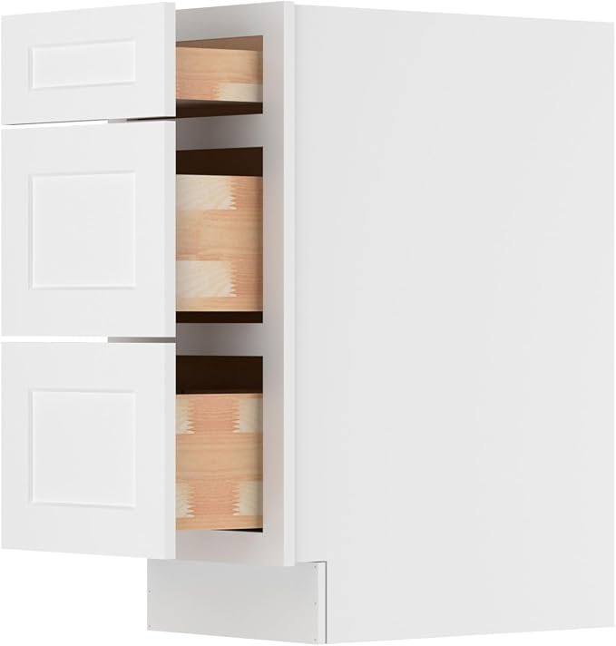 Furinno Shaker Drawer Base Kitchen Cabinet with 3-Drawers, Ready to Assemble, 24 D x 15 W x 34.5 H, White