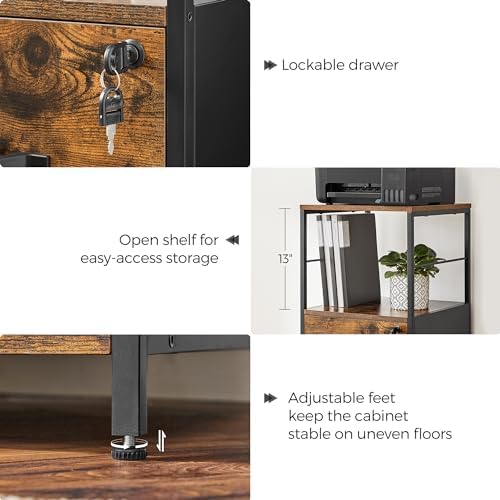 VASAGLE 2-Drawer File Cabinet with Lock, Open Shelf, Printer Stand