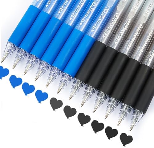 12Pcs Retractable Erasable Gel Pens Clicker,Fine Point 0.7mm Smooth Writing Pens,For Writing Journaling Taking Notes School Office Home. (6Black+6Blue)