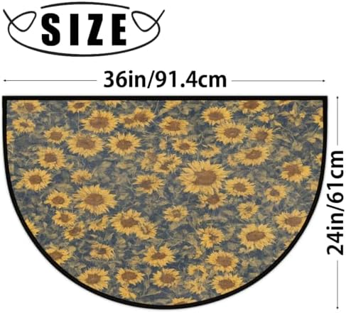 Sunflower Retro Flower Half Round Door Mat Non Slip Washable Semi Circle Area Rug Absorbent Soft Half Moon Rug Floor Mat for Indoor Outdoor Kitchen Bathroom Patio Front Door Mat Decor
