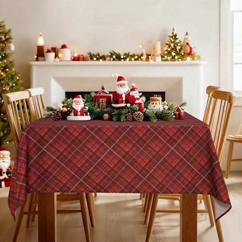 DWCN Christmas Checkered Tablecloth, 60 x 120 Inch, Rectangular, Red