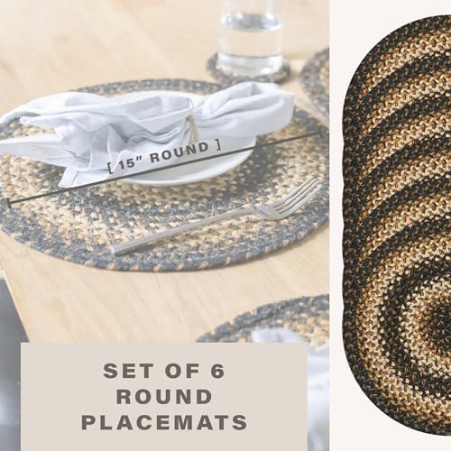 Homespice Kilimanjaro Jute Braided Placemats, Round 15" Set of 6