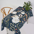 Fairy Forest Tablecloth, Retro Dark Blue Woodland Wildlife Owl Squirrel Print Rustic Flowers Mushrooms Table Cloth for Outdoor Picnic Home Dining Kitchen Table Decor 60x90in