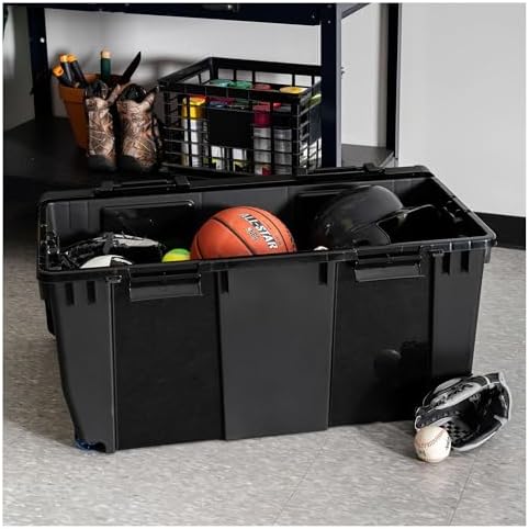 IRIS USA 2-Pack 32 Gal Heavy Duty Rolling Storage Totes with lids, Black