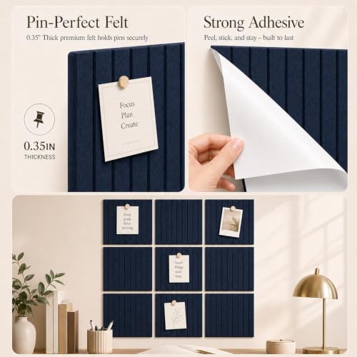 Stripe Felt Bulletin Board Tiles, Cork Board Alternative 48 x 36 in