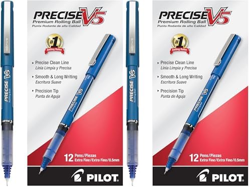 PILOT Precise V5 Rollerball Pens,Extra Fine Point 0.5 mm Blue Pens,Blue - Ideal for School,Journaling & Office Writing,(Pack of 24)